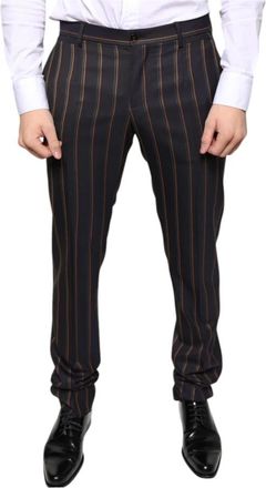 Dolce & Gabbana Bruine Gestreepte Wollen Pantalon - Heren - Slim Fit Broeken - Bruin - M - Wol - Broeken