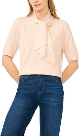 CeCe by Cynthia Steffe Tie Neck Short Sleeve Sweater in French Taupe at Nordstrom, Size X-Large
