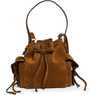 Acne Studios Mini Multipocket Suede Bucket Bag in Cognac Brown at Nordstrom