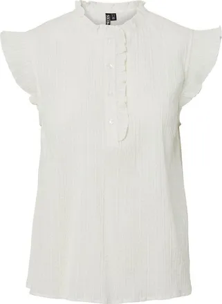 Pieces Blouse met ruches en korte mouwen en maokraag