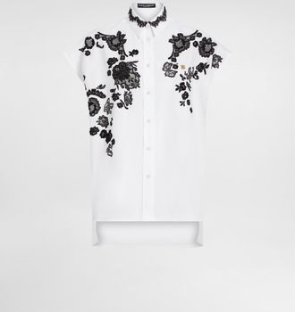 Dolce & Gabbana Oversize Cotton Poplin Shirt With Lace Appliqués - Woman Shirts And Tops White 38