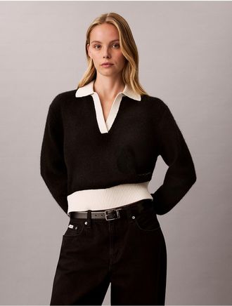Calvin Klein Jeans Calvin Klein Womens Relaxed Polo Sweater - Black - XL