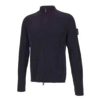 Premiata Cardigans, male, Blue, Size: XL Ribbed Zip Up Cardigan