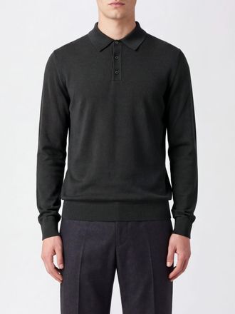 Zanone Long-Sleeved Knit Wool Polo with Three-Button Placket