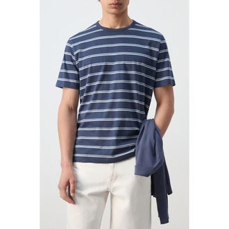 Mango Stripe Crewneck T-Shirt in Navy at Nordstrom, Size Medium