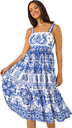DUSK Womens Baroque Strappy Midi Dress - Blue - Size 10 UK