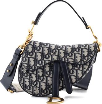 Dior Borsa a spalla Saddle mini in tela con motivo Oblique - Blu