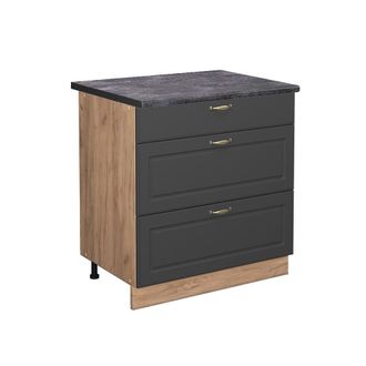 Vicco Mueble Bajo De Cocina Fame-line, Antracita-oro, 80 Cm Con 3 Cajones, Et Antracita