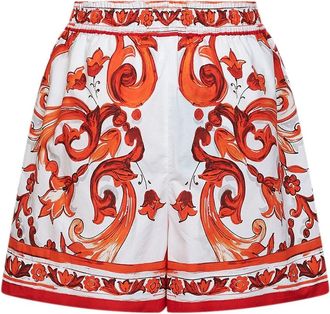Dolce & Gabbana Womens Bermuda Shorts Maiolica Print Orange Multicolour Cotton
