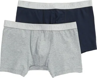 Hanro Cotton Essentials 2-Pack Cotton Boxer Briefs in Light Melange at Nordstrom, Size Small