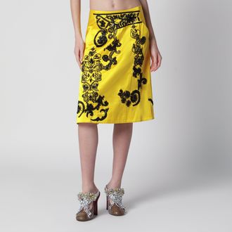 Dries Van Noten Gonna gialla con ricami di paillette nere