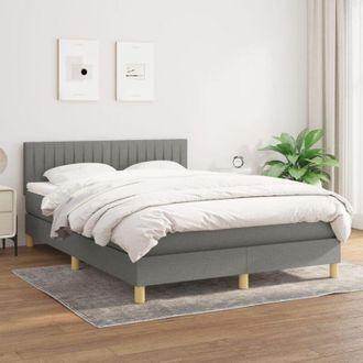 vidaXL Cama Box Spring Con Colch&oacute;n Tela Gris Oscuro 140x190 Cm Vidaxl