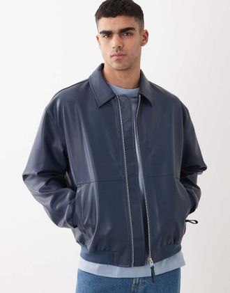 Asos Bomber oversize in pelle sintetica blu navy