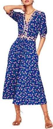 Boden Lila Floral Print A-Line Dress in Bright Blue Carnation Spring at Nordstrom Rack, Size 16 (Similar To 14W-16W)