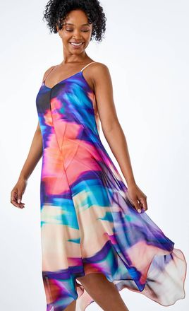 Roman Tie Dye Chiffon Hanky Hem Dress