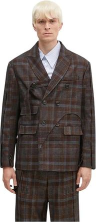Andersson Bell Soe-check Double-Breasted Blazer - Heren - Blazers - Bruin - L - Wol - Jassen