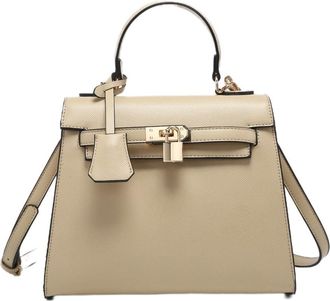 Generic Designer-Style Box Crossbody Handbag, Faux Leather, Gold-Tone Hardware, Available in White, Tan, Beige, Black (Apricot)