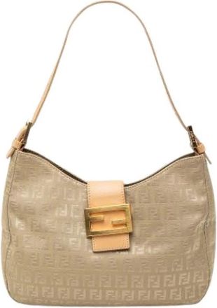 Fendi Pre-owned Vintage Canvas Shoulder Bag - Dames - Vintage Schoudertas - Beige - ONE Size - Leer - Vintage