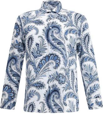 Etro Blue Cotton Pattern Mens Shirt