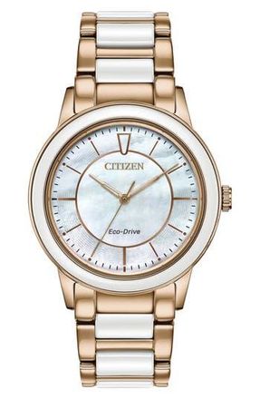 Citizen Womens Chandler Stainless Steel & Ceramic Eco-Drive Bracelet Watch, 36mm in Two Tone at Nordstrom Rack