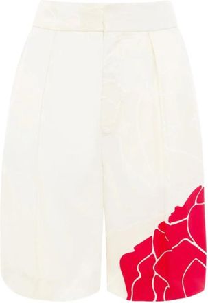 Victoria Beckham Shorts Natural Flor Roja - Dames - Korte Broeken - Wit - S - Leer - Korte Broeken