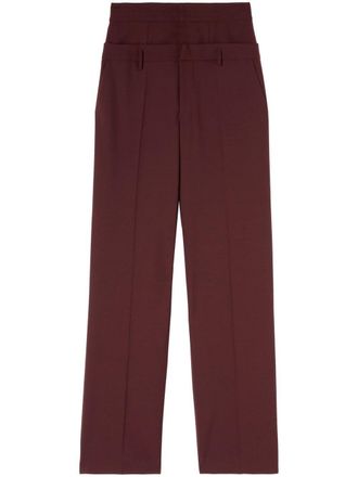 Off-white high double-waist effect trousers - women - Elastane/Virgin Wool/Polyester - 38 - Brown