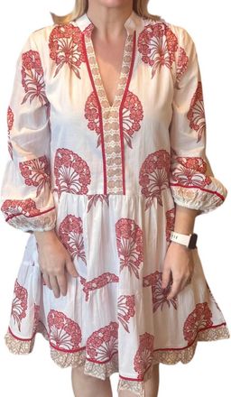 La Plage Alison Long Sleeve Dress In White/coral