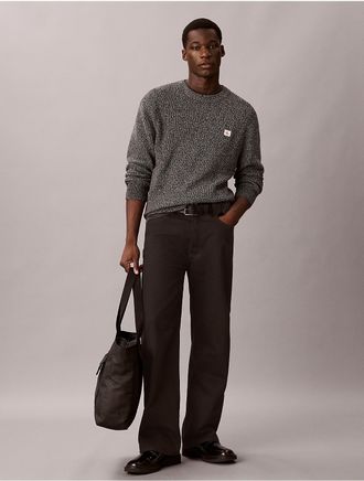 Calvin Klein Jeans Calvin Klein Mens Woven Monologo Waffle Knit Sweater - Black - 2XL