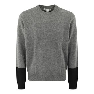 Comme Des Garçons Round-neck Knitwear, male, Gray, XL, Contrast Detail Crew Neck Jumper