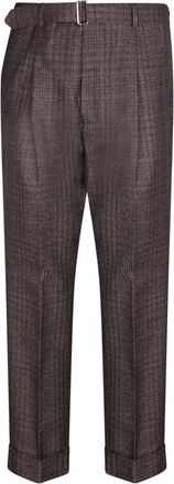 Officine G&eacute;n&eacute;rale Broek met riem en ruitdessin - Heren - Nette broeken - Bruin - L - Wol - Broeken