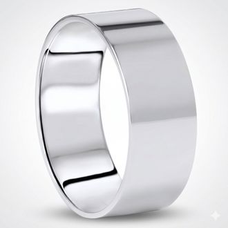 Pompeii3 8mm Flat High Polished Comfort Fit Plain Wedding Band 14K White Gold Ring Size Selectable