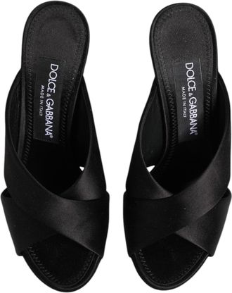 Dolce & Gabbana Womens Black Logo Keira Satin Slides Sandals Shoes Viscose Silk