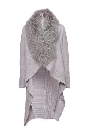 Blumarine Gray woolen cardigan with fur collar