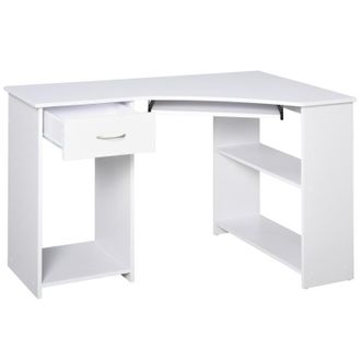 HOMCOM Corner Computer Desk with Shelves 75x120x70cm White | TJ Hughes
