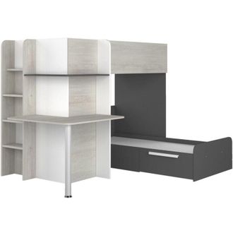 Vente-Unique Vente-unique - Letto a castello ad angolo con scrivania 2 x 90 x 190 cm Grigio, Bianco e Nero - samuel