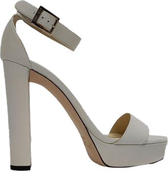 Jimmy Choo London Pre-owned Womens Ankle Strap Platform Sandal Heels in White Leather - Ecru - Size EU 38