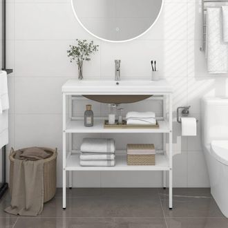 vidaXL Estructura De Ba&ntilde;o Con Lavabo Incorporado Hierro Blanco Vidaxl