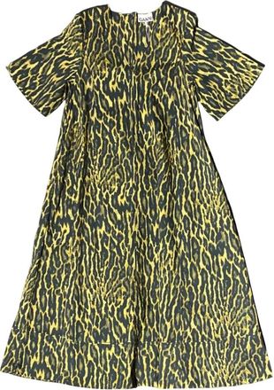 Ganni Printed Stretch Cotton Dress - Dames - Casual kleedjes - Groen - M - Katoen - Kleedjes