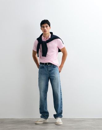 Polo Ralph Lauren Top a maniche corte slim in maglia custom rosa tenue