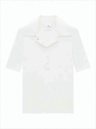 Courrèges Ribbed Short-Sleeved Sweater With Buttoned Placket