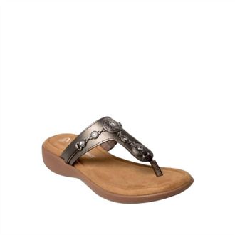 Minnetonka Womens Brecca Shimmery Toe Post Sandal In Pewter