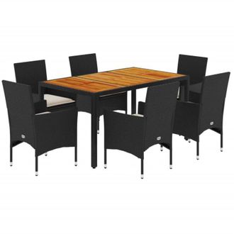 vidaXL Set De Comedor Jard&iacute;n 7 Pzas Con Cojines Rat&aacute;n Pe Acacia Negro Vidaxl