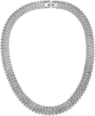 Rachel Glauber White Gold Plating with Clear Round Cubic Zirconia Linear Pave Necklace
