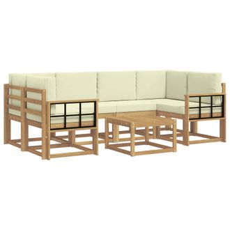 vidaXL Conjunto De Sof&aacute;s De Exterior Con Coj&iacute;n 7 Pcs Blanco Y Crema Vidaxl