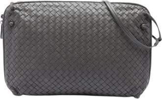 Bottega Veneta Pre-owned Woven Leather Crossbody Bag - Dames - Vintage Schoudertas - Grijs - ONE Size - Leer - Vintage