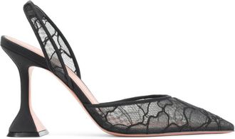 Amina Muaddi Black Lace Slingback Pumps