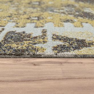 Paco Home Paco Home Alfombra Interior Exterior Balc&oacute;n Terraza Motivo Oriental Cuadros Amarilla &Oslash; 160 Cm Redondo