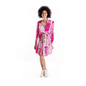 5 Progress Romantische Bandana Jurk Kort - Dames - Korte kleedjes - Roze - M - Kleedjes