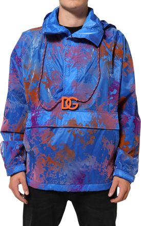 Dolce & Gabbana Blue Tie Dye Logo Hooded Sweatshirt Mens Jacket