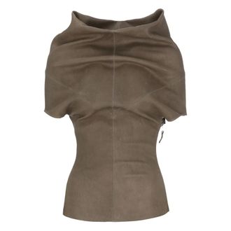 Rick Owens Blouses, female, Brown, Size: 2XS High Neck Leather T-Shirt